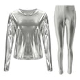 thumbnail image 3 of IWRICH Shiny Liquid Metallic Sets for Women 2 Piece Long Sleeve T Shirts High Waist Stretch Leggings Matching Wear Casual Party Jumpsuit Silver XL, 3 of 3