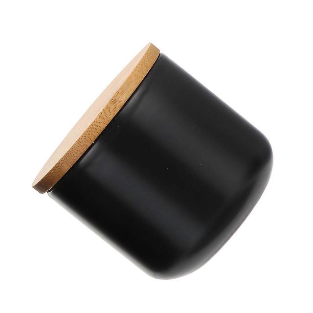 Black Ceramic Tea Can with Bamboo Lid for Storage and Portable Spice Jar 7.8x4.3 Inches