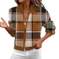 thumbnail image 2 of FNFHFY Women's Cropped Plaid Jacket Open Front Flannel Shacket Casual Long Sleeve Blazer Jackets 2025 Fall Checkered Coat, 2 of 6
