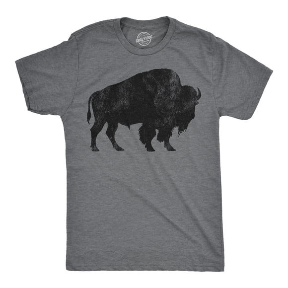 Mens Buffalo Silhouette T Shirt Cool Animal Tee with Standing Buffalo Print for Guys (Dark Heather Grey - Buffalo) - S