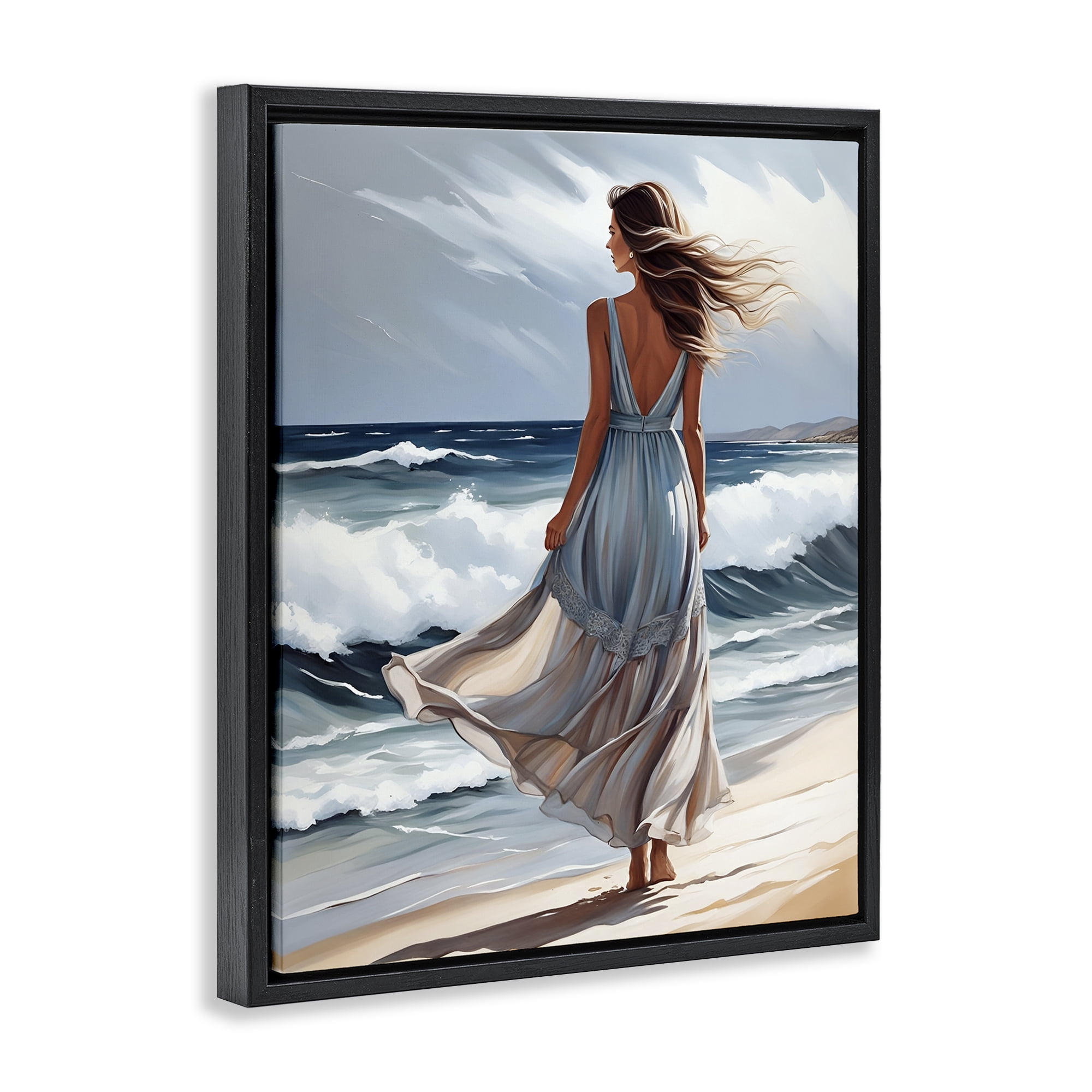 Stupell Industries Walk In The Waves Black Framed Floater Canvas Wall Art, design by Tabz Jones
