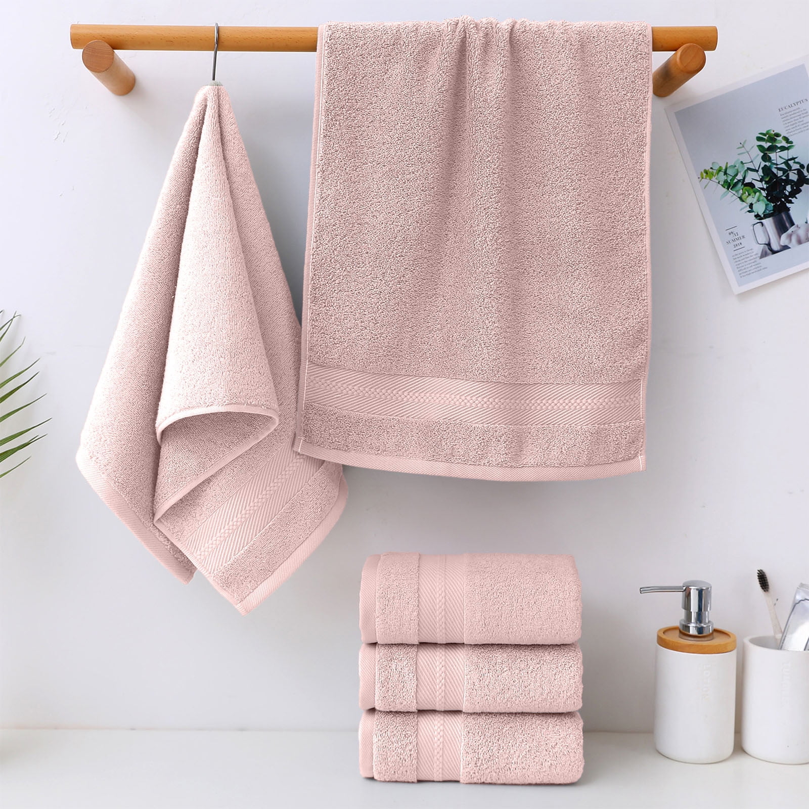 5PCS Bath Towels, 100% Cotton Towels Bath Towels Set for Bathroom Wash Face Gift Towel Soft and Absorbant Quickdry & Lightweight Large Bath Towels 30 X 14Inches