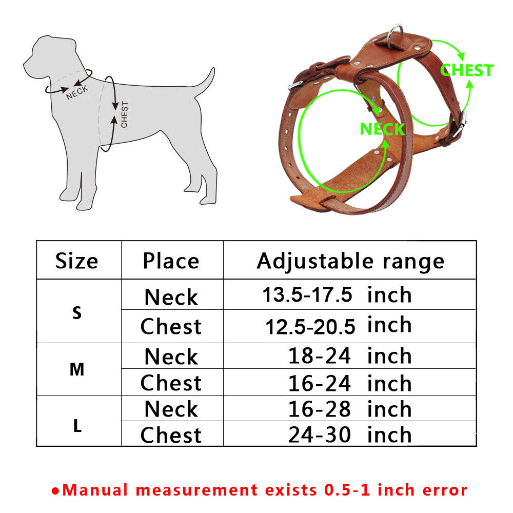 Didog Leather Dog Harness and Leash Genuine Leather for Large Dogs Pitbull Bulldog