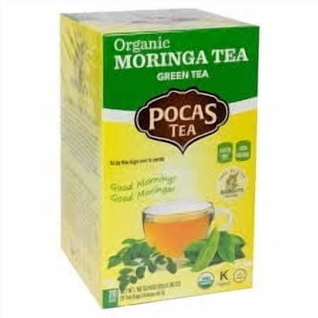 Pocas Organic Moringa Green Tea, Caffeine Balanced Herbal Green Tea, 25 Tea Bags Box