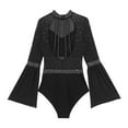 thumbnail image 6 of TiaoBug Women Gymnastics Leotard Flare Sleeve Backless Rhinestone Skating Bodysuit Dancewear Black XXL, 6 of 7