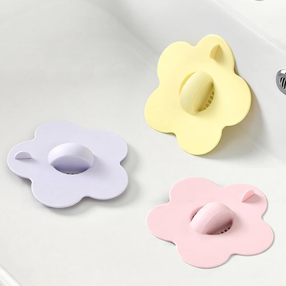 Ouuluon Bathroom Sink Drain Strainer, Cute Portable Bathroom Sink Stopper, 4x4in Yellow Rubber Flower Strainer Cover for Kitchen Bathroom Sink