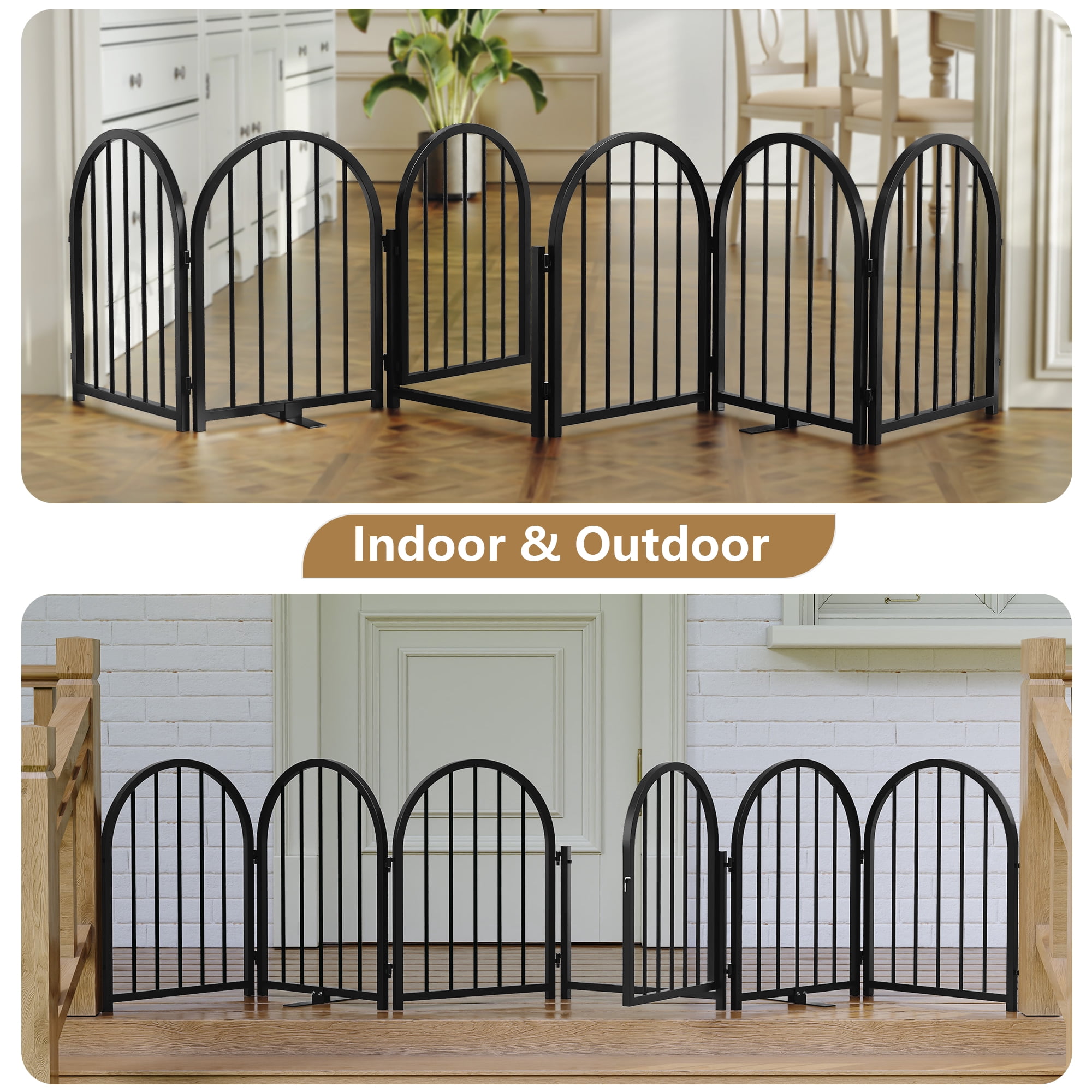 CBJCBJ Indoor Pet Gate, 6 Panel Folding Dog Gate , 24"H Freestanding Metal Pet Fence for Cats and Dogs ,Black