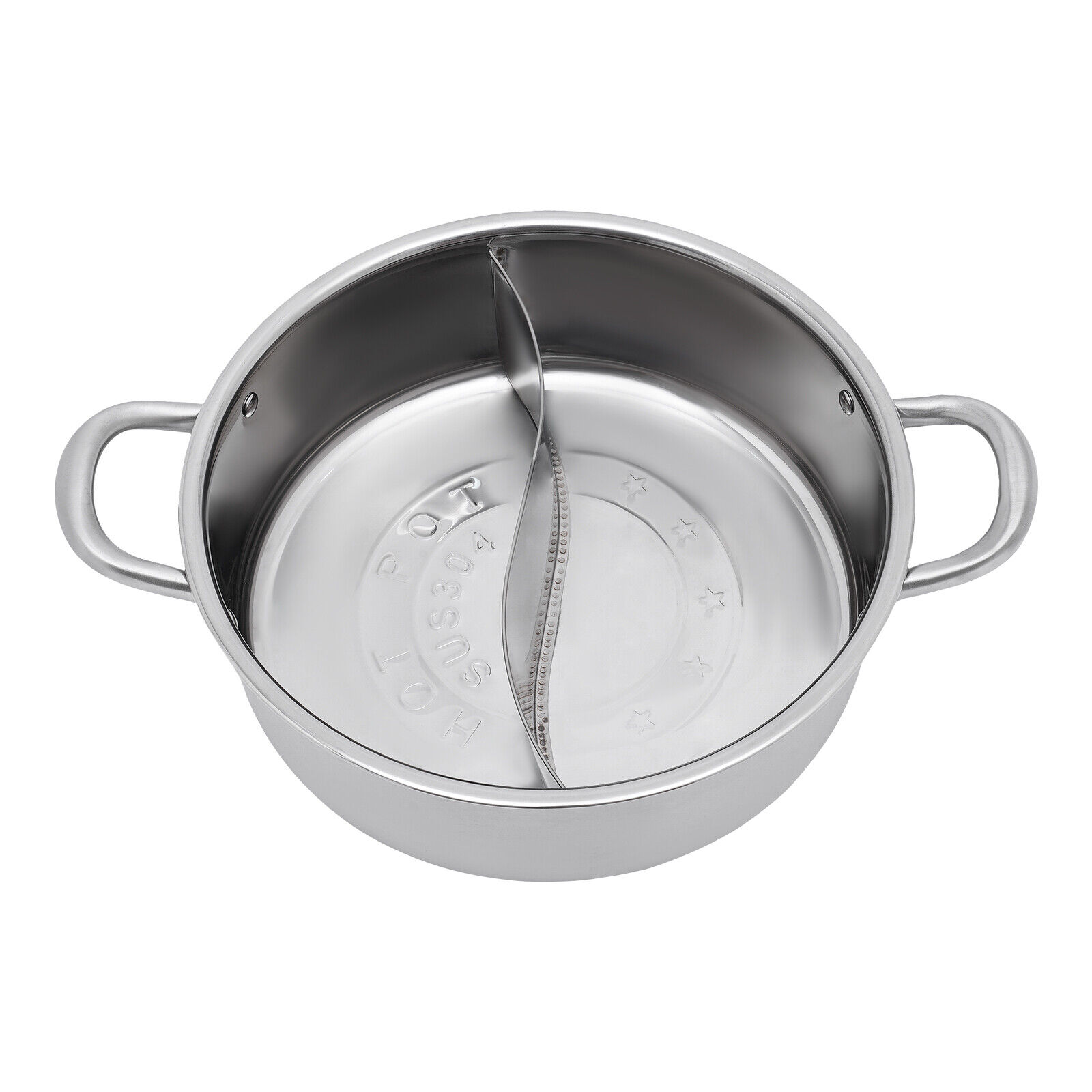 304 Stainless Steel Shabu Dual Sided Divider Cooking Soup Hot Pot 32cm Cookware with Lid