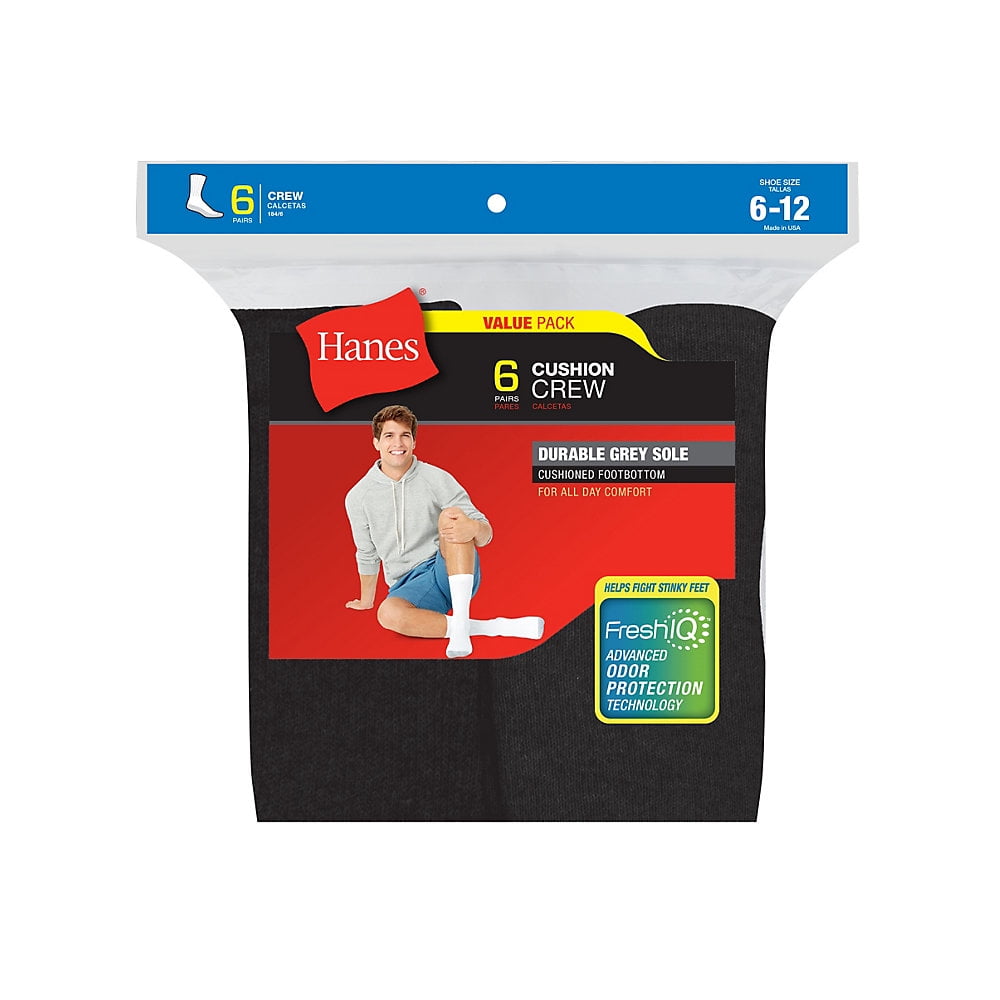 Hanes Men's Cushion Crew Socks 6Pack