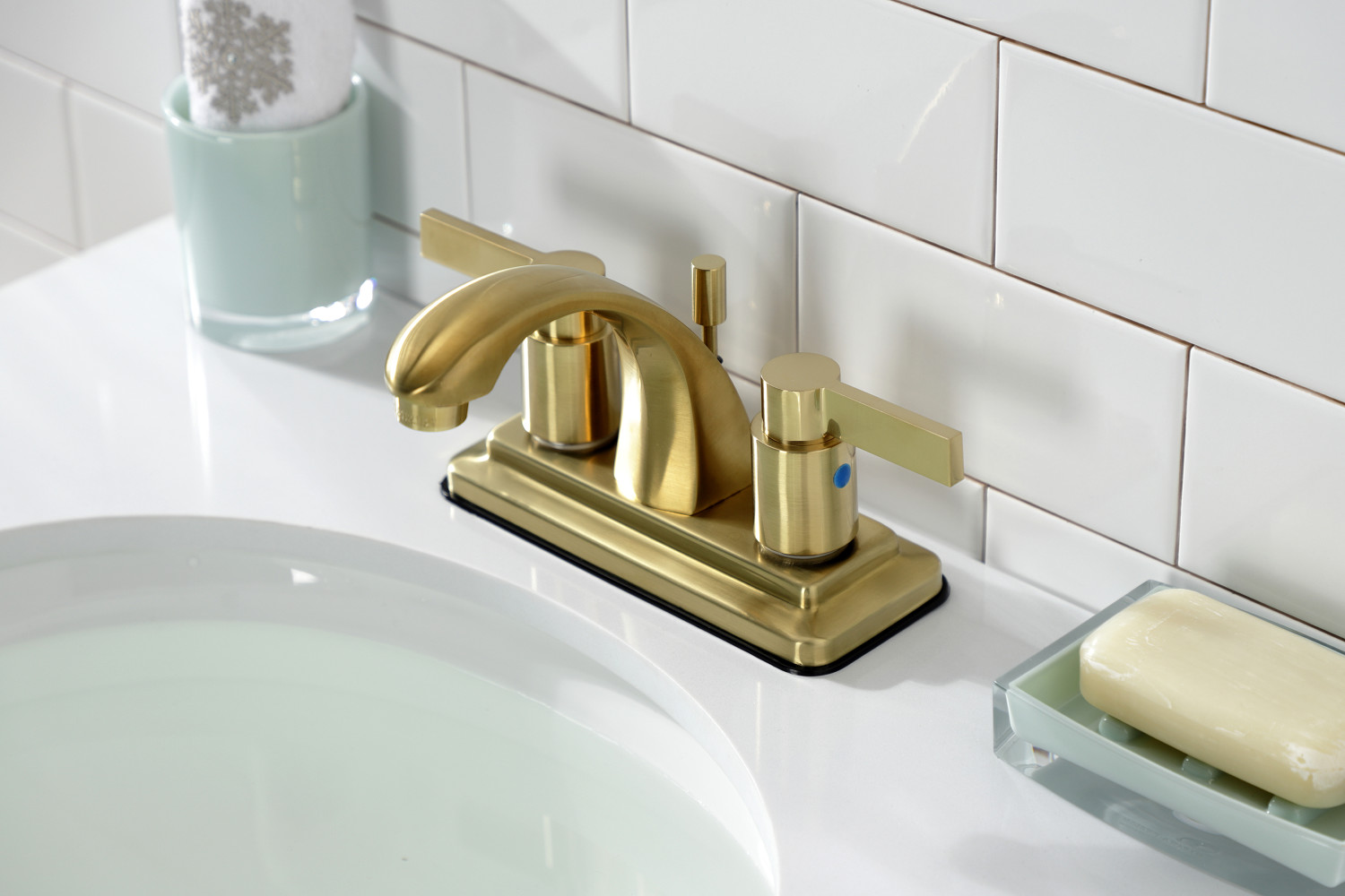 Kingston Brass KB4647NDL NuvoFusion 4 in. Centerset Bathroom Faucet, Brushed Brass