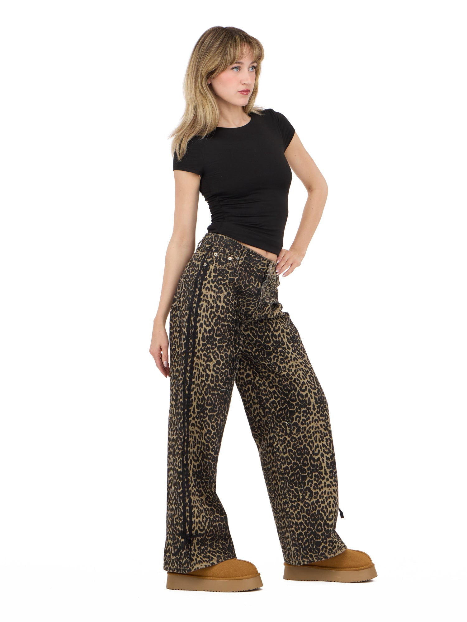 Forever 21 Women's Low Rise Baggy Fit Jeans with Side Stripes and Bow Accents, Sizes 0-14