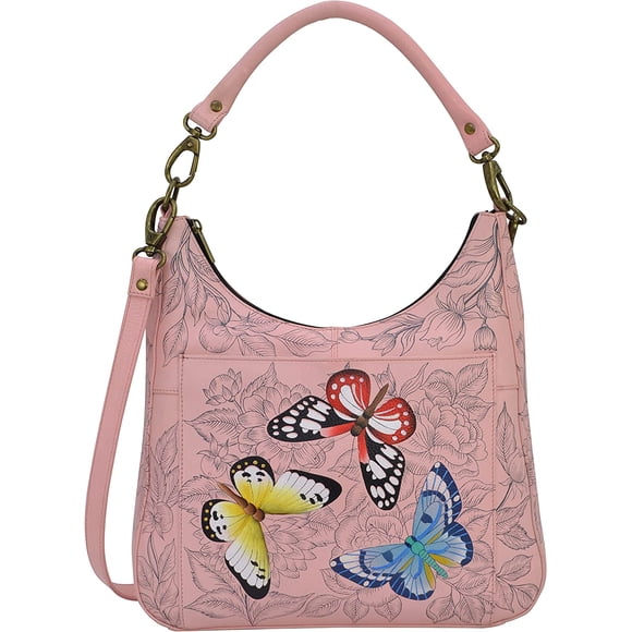 Anna by Anuschka Women's Hand Painted Genuine Leather Large Classic Hobo Bag - Handbag with Multiple Pockets, Removable Rope Handle, & Adjustable Crossbody Strap