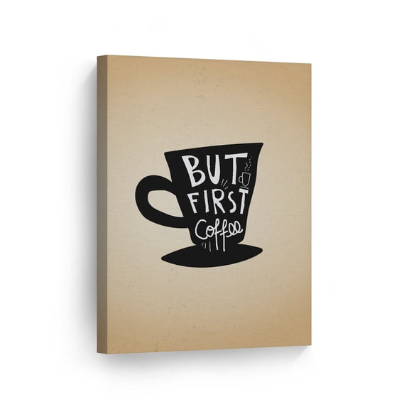 Smile Art Design But First Coffee Lettering on Black Mug Canvas Wall Art Print Coffee Sign Kitchen Decor Quote Inspirational Gift Farmhouse Decor Restaurant Office Coffee Shop Dining Room Decor 17x11
