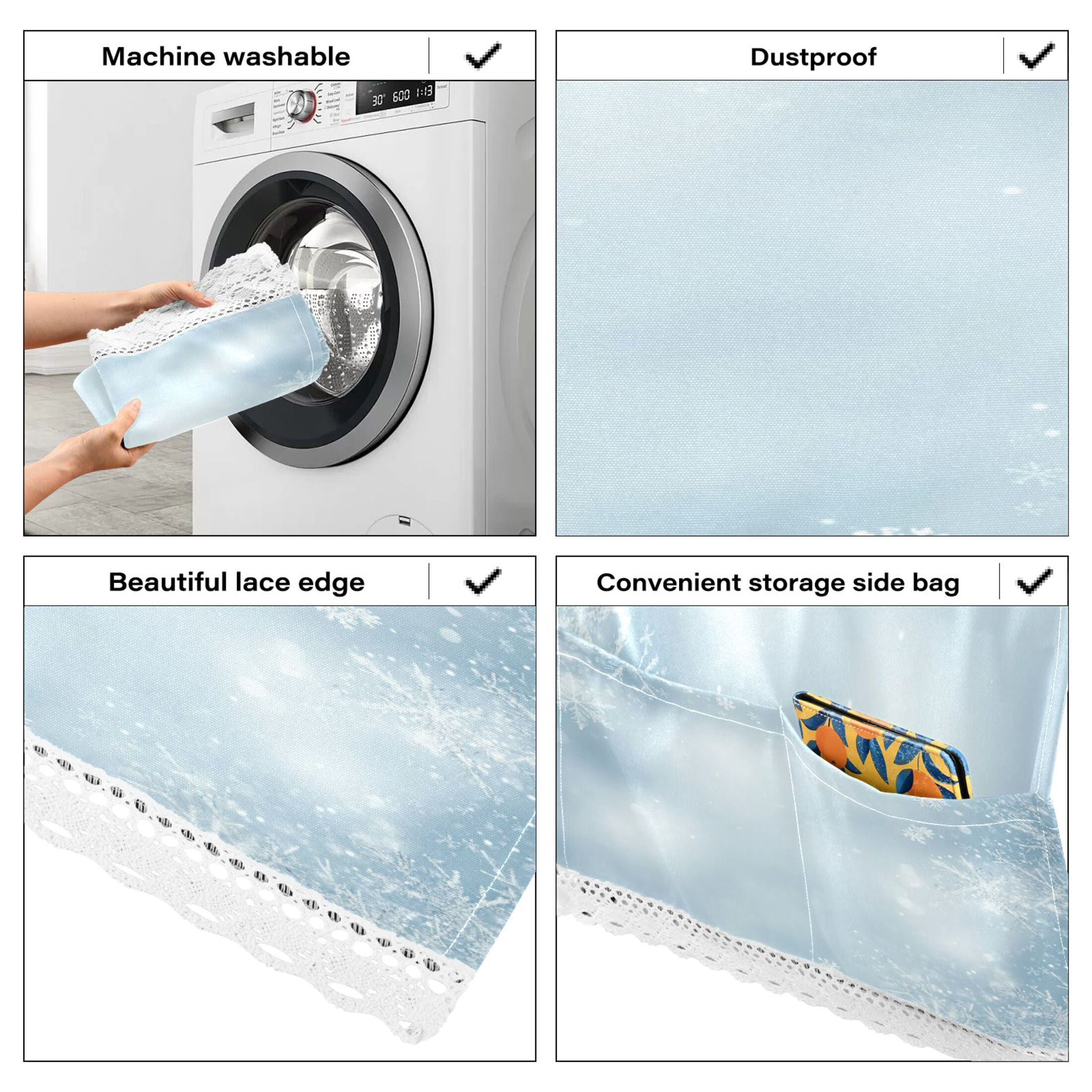 Light Blue Background with SnowflakesWasher and Dryer Covers Dust-Proof and Oil Resistant Fridge Cover with 4 Storage Pockets Washing Machine Top Cover for Laundry Kitchen Home 51.2 x 22 In
