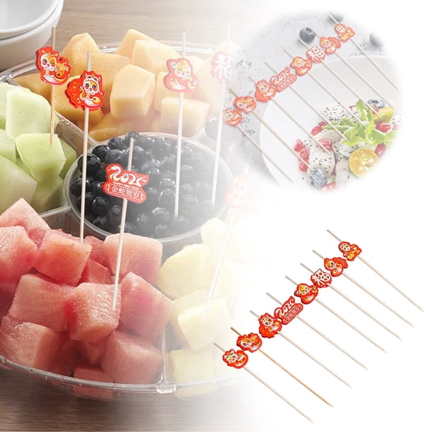 Cóctel de Año Nuevo chino Palillos 100 unidades Palillos de frutas del año Palillos para postres de frutas Comida Sándwiches Bebidas Brochetas de carne Frutas Artículos para fiestas