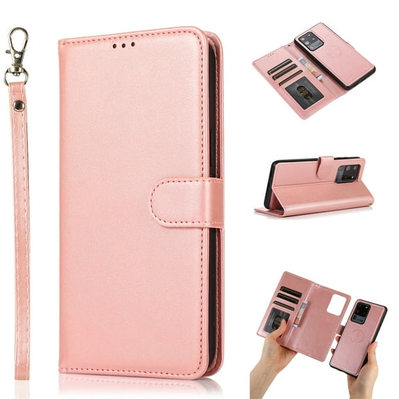 Allytech for Galaxy S20 Plus Wallet Case with Card Slots Holder, PU Leather Shockproof Flip Cover Magnetic Clasp Lanyard 2 in 1 Detachable Purse Case for Samsung Galaxy S20 Plus 6.7 inches, Rosegold