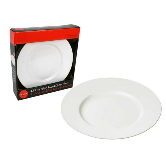 Luciano Housewares - Ensemble de 4 assiettes en porcelaine, blanc, paquet de 4