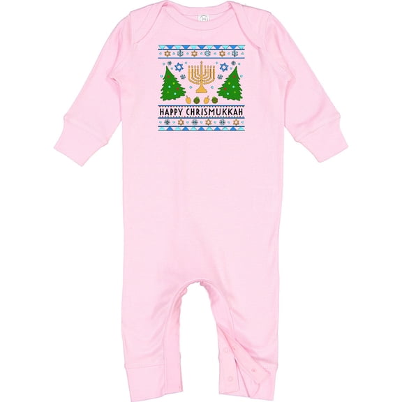 Inktastic Happy Chrismukkah Sweater Style with Menorah and Trees Baby Romper Coveralls