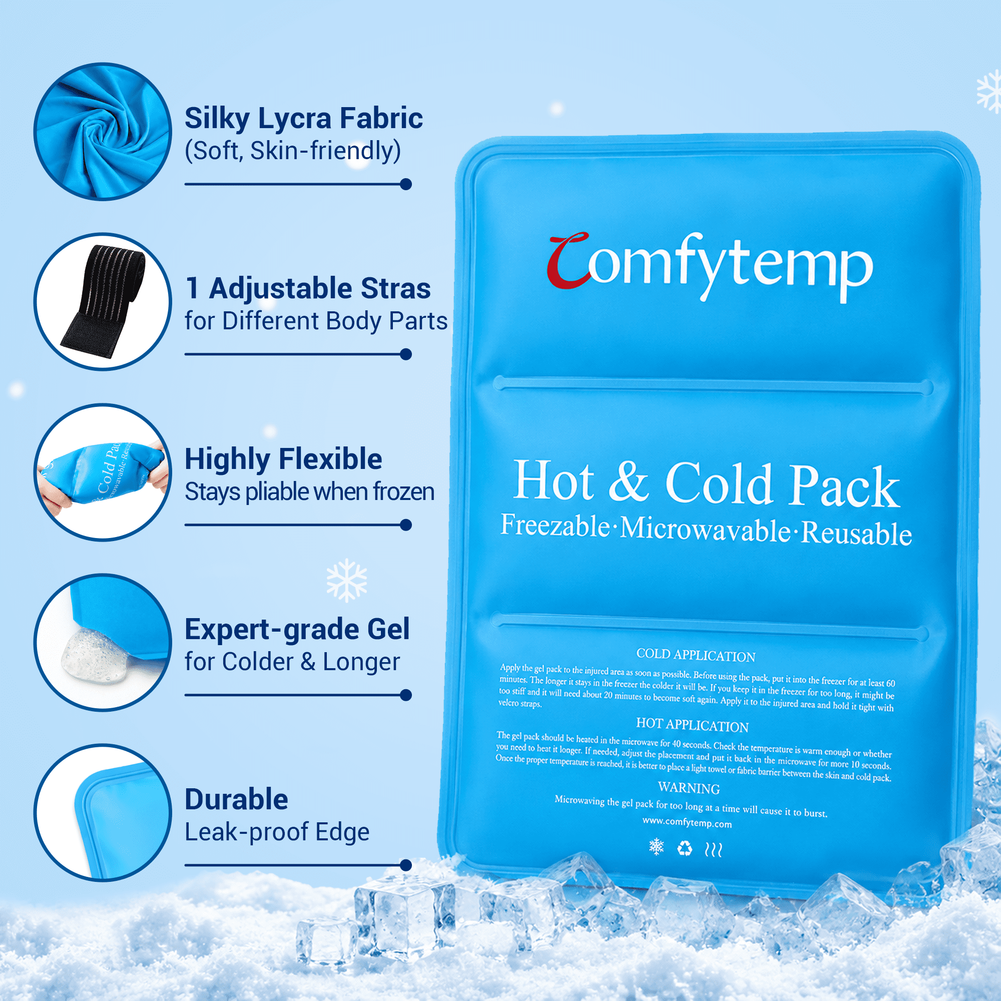 2Pack Large Ice Packs for Injuries, Reusable Freezer Cold Pack for Back, Shoulder, Hip, Leg, Ankle & Foot,10.5"x14.5"