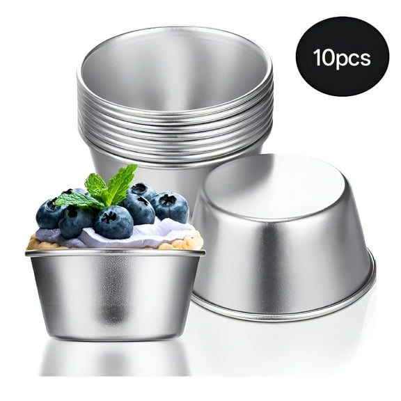 ACDANC 10 Pieces Individual Flan Molds Egg Tart Molds Pudding Cups Mini Chocolate Molten Pans Carbon Steel Cupcake Cake Cookie,Round Nonstick Popover Bakeware Tumblers(2.6 x 2 x 1.3")
