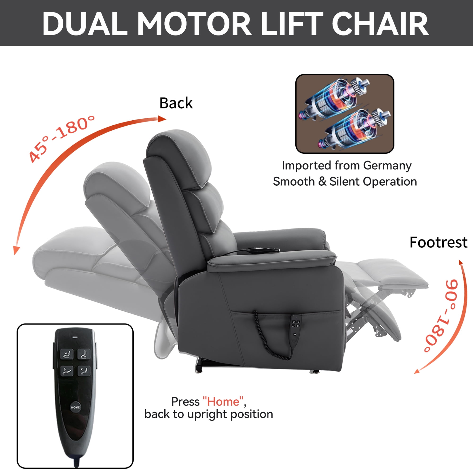 Leumius Power Lift Recliner Chair for Elderly with Vibration Massage and Lumbar Heating,Electric Lift Recliner Single Sofa with Side Pocket and Infinite Position for Living Room,Gray