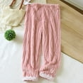 thumbnail image 2 of AINIYS Women's Fleece Loungewear Pants Textured Lace Trim Trousers for Home Casual Daily Wear Pink M, 2 of 9