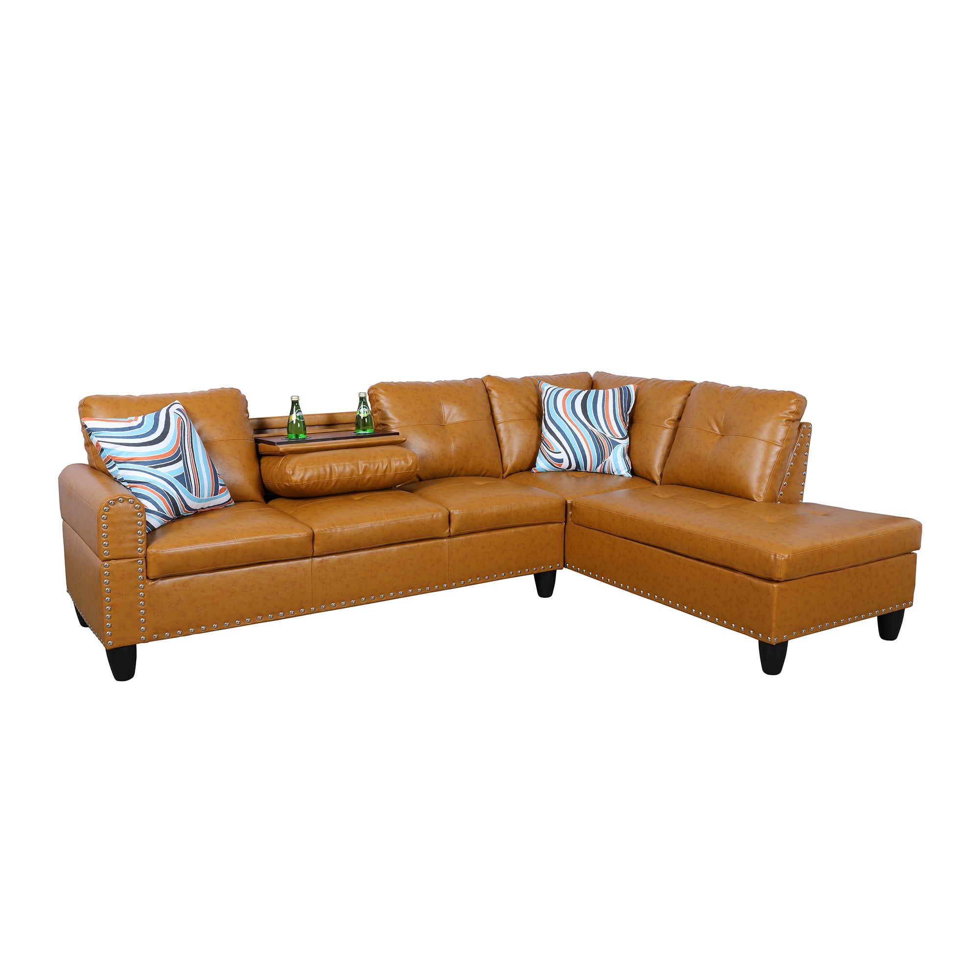 MAYEERTY 97.5" L-Shaped Sectional Sofa, Semi PU Synthetic Leather 2-Piece Modular Couch Sofa Set without Ottoman, Ginger (Right)