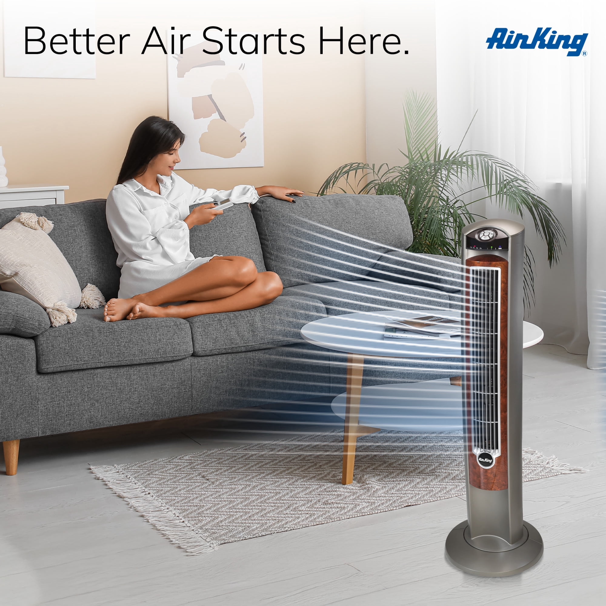 Air King Wind Curve 42" 3 Speed Fresh Air Ionizer Tower Fan with Remote Control, 9554