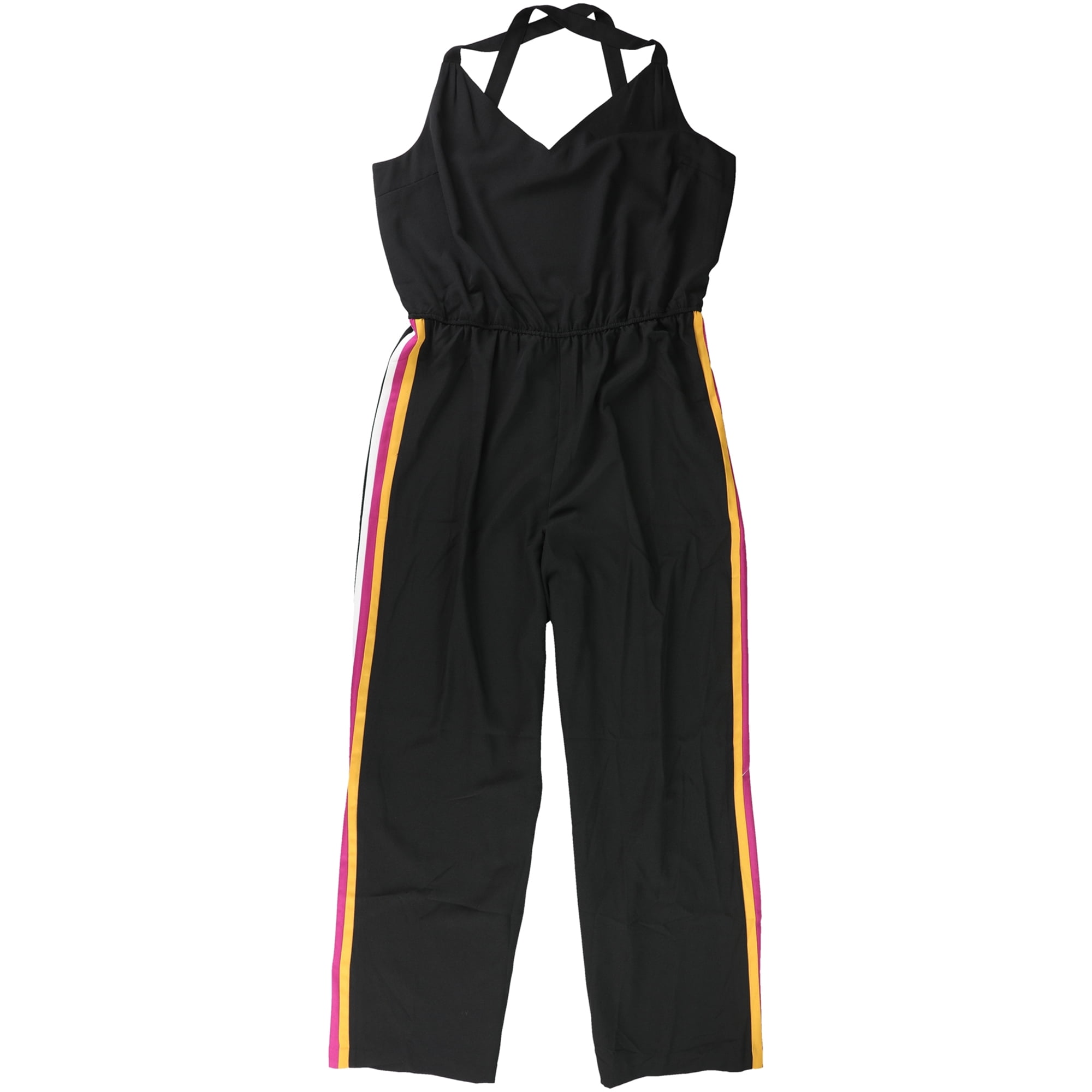 Photo 1 of Bar Iii Womens Varsity-Stripe Jumpsuit - Black - Sz Large