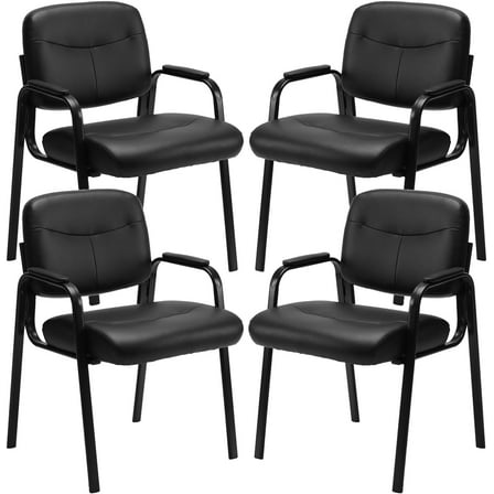 JOINSUN Waiting Room Chairs No Wheels Set of 4, Leather Stationary Office Reception Guest Chair with Padded Arms for Elderly Desk Conference Room Lobby Table Side Salon