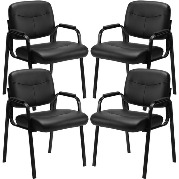 JOINSUN Waiting Room Chairs No Wheels Set of 4, Leather Stationary Office Reception Guest Chair with Padded Arms for Elderly Desk Conference Room Lobby Table Side Salon