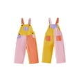 thumbnail image 3 of Toddler Kids Color Block Contrast Denim Overalls Adjustable Strap Full Length Bib Overall Romper, 3 of 10