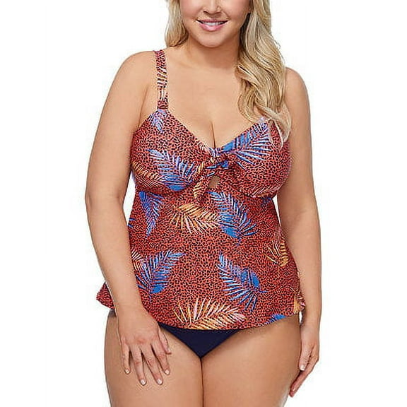 Raisins Curve NOMAD Plus Size Zanzibar Printed Underwire Tankini Top, US 14W
