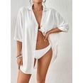 thumbnail image 5 of Bsubseach Women Swimsuit Cover Up Button Down Casual Blouse Top White Half Sleeve Summer Wear, 5 of 6