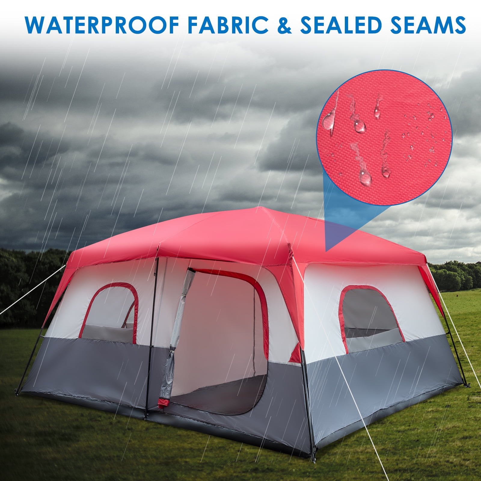 SamyoHome Family Cabin Tent 14 Person  4 Large Ventilation Mesh Windows, Measures 14' x 10' with Dividers Curtain for 2 Room