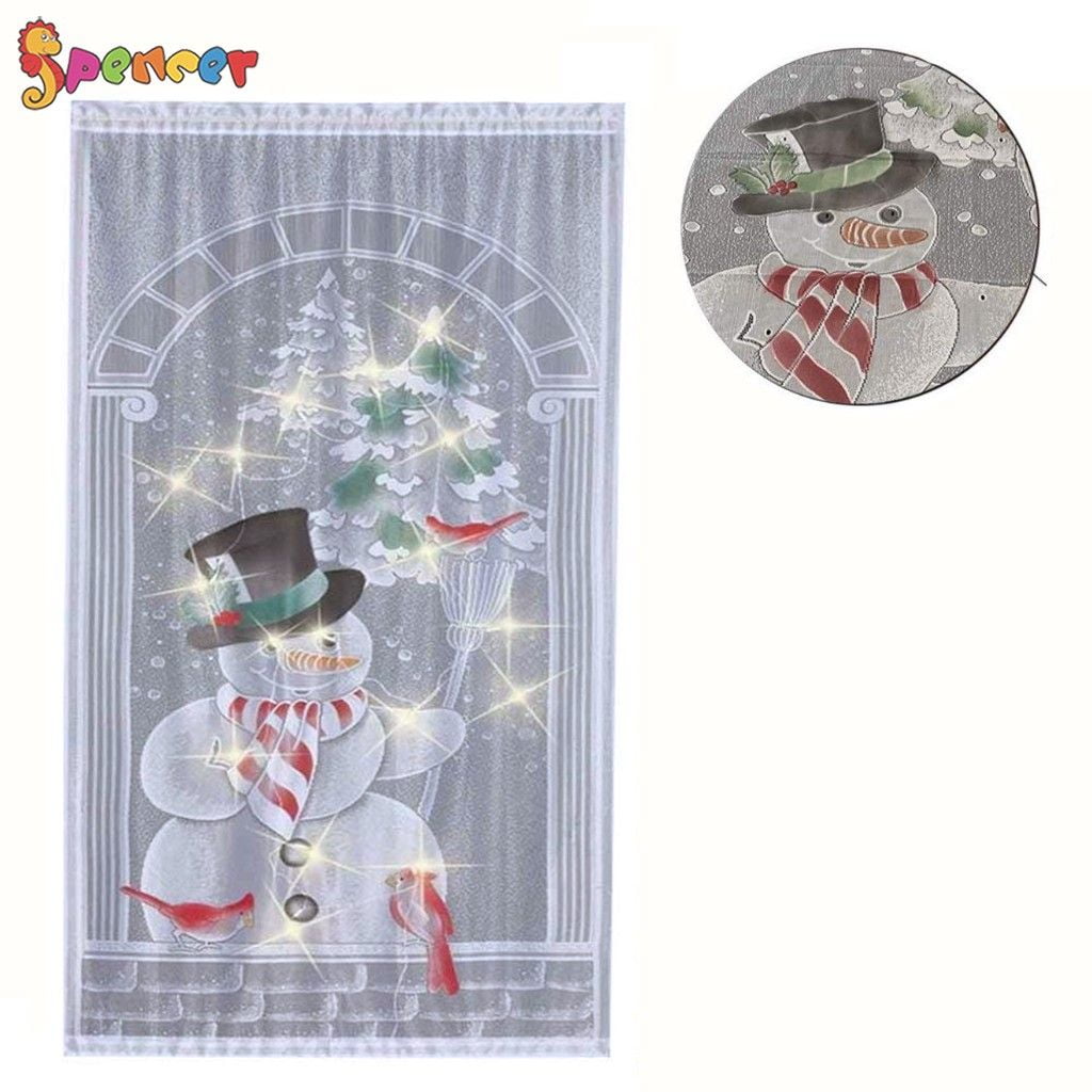 Spencer 84"x40" Christmas Lace Window Curtains, Snowman Door Curtains