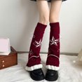 thumbnail image 6 of Japanese Punk Stretchy Knitted Leg Warmers with Star Pattern for Women Drawstring Ruffle Flared Boot Cuffs Leg Covers, 6 of 9