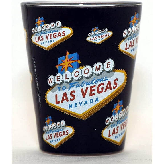 Las Vegas Nevada Black Scattered Welcome Sign Outside Grey Inside Shot Glass