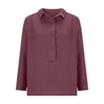 thumbnail image 5 of Lenpel Blouses for Women Long Sleeve Half Button Collared Pleated Solid Color Casual Tops Loose Trendy Blouses(Wine,Medium), 5 of 7