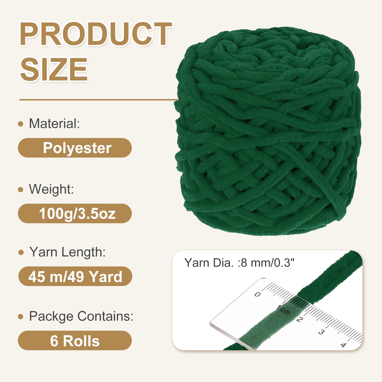 Uxcell 6 Pcs Blanket Yarn, 49 Yards Fluffy Velvet Plush Bulky Thick Chenille Chunky Yarn for Soft Velvet Blanket Shawl Scarf Crochet Hand Knitted Crafts, Dark Green