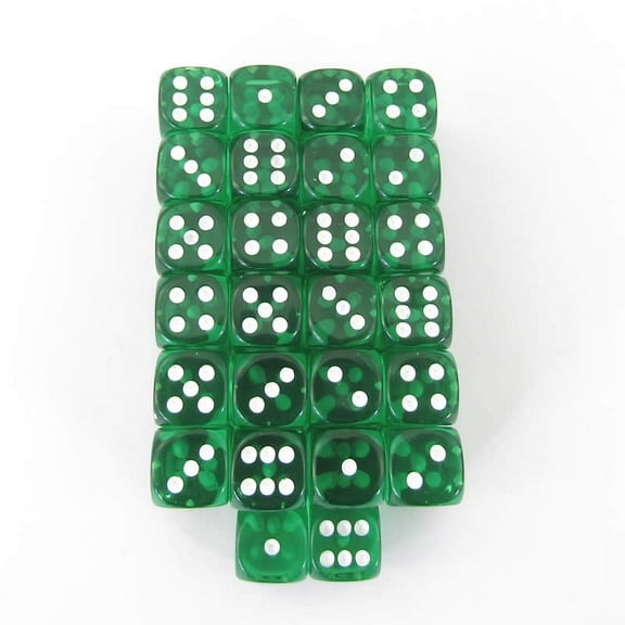 Green Translucent Dice with White Pips D6 12mm (1/2in) Pack Of 50 Wondertrail