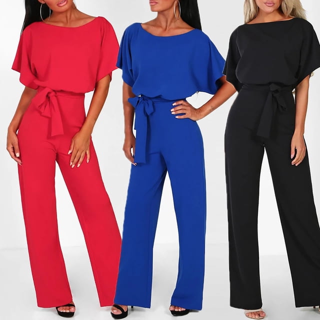 Combinaison pour Femmes Combinaison Droite Tenue de Boîte de Nuit pour Femmes Jambe Courte Combinaison Ceinturée avec Manches
