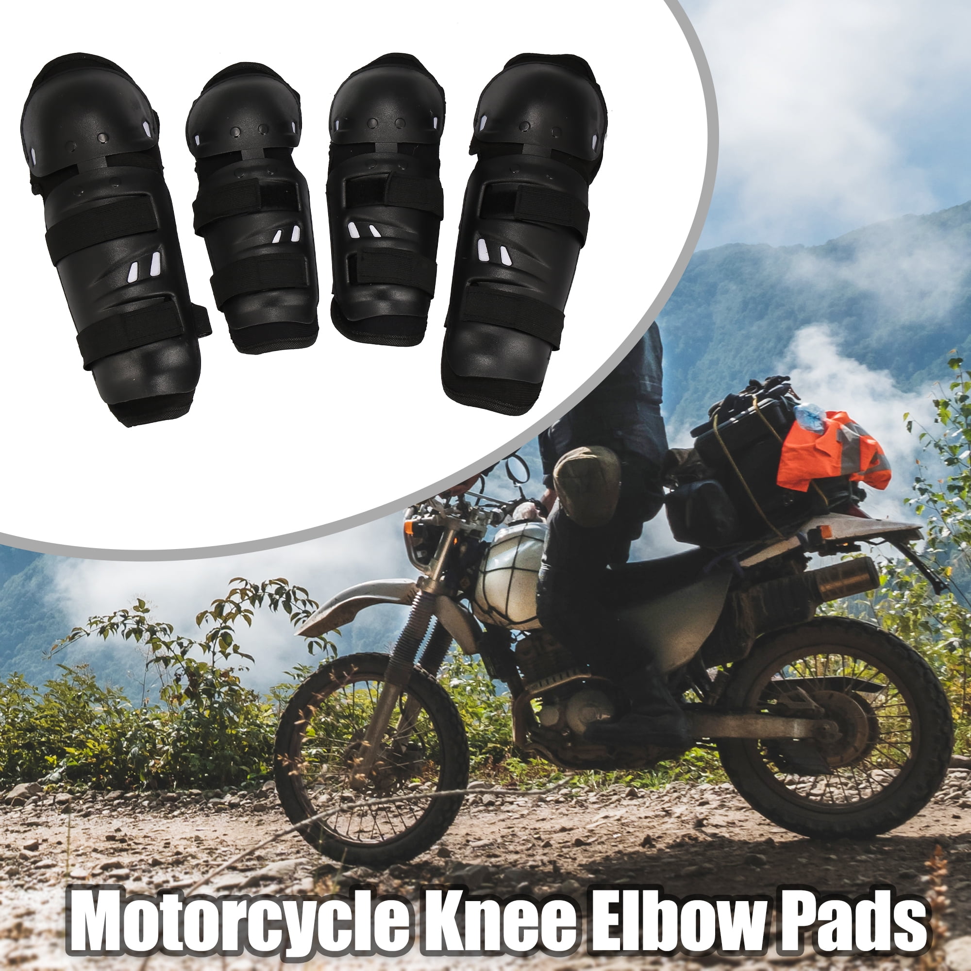 Unique Bargains Motorcycle Knee Elbow Pads with Adjustable Strap for Adults 4pcs