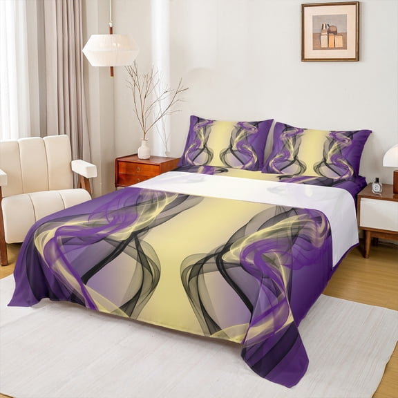 Feelyou Adult Abstract Ombre Twin Sheet Sets, Yellow Purple Gradient Stripes Twin Fitted Sheet, Boho Modern Art Flat Sheet, Microfiber Bedroom Decor, 3-Piece