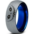 thumbnail image 1 of Tungsten Alice in Wonderland Cheshire Cat Band Ring 8mm Men Women Comfort Fit Blue Dome Brushed Gray Polished, 1 of 4