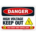 thumbnail image 1 of Danger High Voltage Keep Out, Area Under Video Surveillance Sign, OSHA Danger Sign, 10x7 Aluminum, 1 of 1
