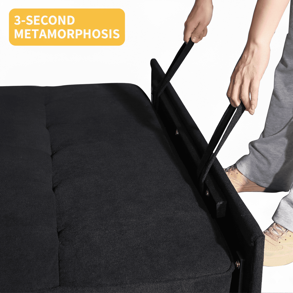 TiramisuBest 3 in 1 Sleeper Sofa Bed, 55'' Convertible Pull Out Couch with Side Pockets, Loveseat Sleeper Sofa with Adjustable Backrest for Living Room Bedroom Apartment (Black)