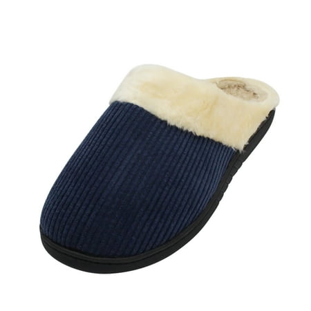 

SLM Men s Bedroom Slippers Non Skid Fur Lined House Shoe Slides