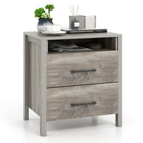 Gymax Nightstand w/ 2 Drawers Farmhouse Bed Side Table w/ Open Storage Shelf