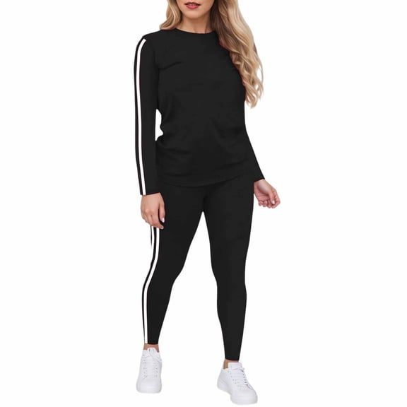 Women's 2 Piece Matching Lounge Set Long Sleeve Tops and Slim Pants Tracksuit with Side Stripes Workout Sets Fo Women